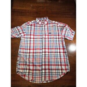 Chaps Ralph Lauren Shirt Mens L Red Plaid Button Down Short Sleeve Cotton 90s